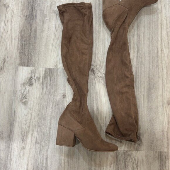 DV by DOLCE VITA PULL ON BEIGE Suede Over-the-Knee Boots SIZE 8.5  BLOCK HEEL - Picture 2 of 8